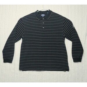 Callaway Golf Men's XL Black White Striped Long Sleeve Polo Shirt Cotton Pique